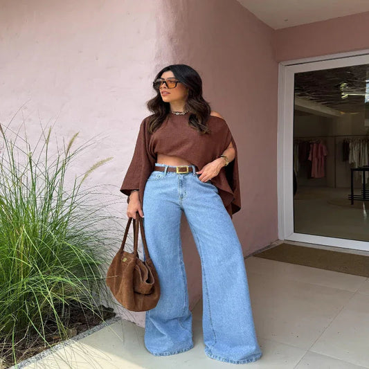 Brown Off Shoulder Crop Top For Women