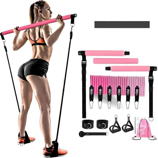 Fitness Workout Yoga Gymnastic Bar Reinforced Resistance Bands Pull Rope Set