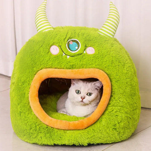 Fully Enclosed Safe And Cozy Cartoon Monster Pet Bed House For Dogs And Cats