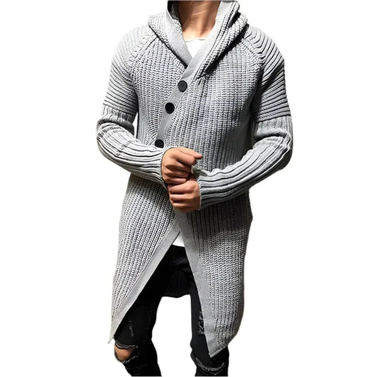 Long Knitted Hooded Sweater For Men