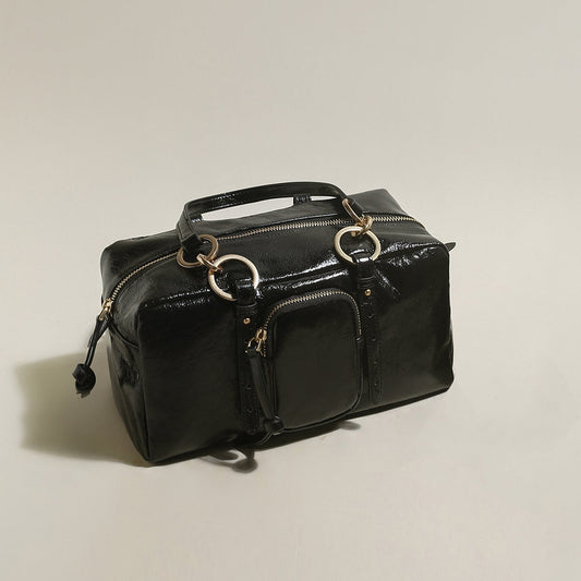 Two Way Shiny Wrinkled Leather Shoulder Bag-1