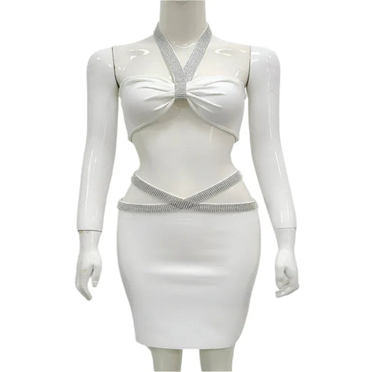 Women's Fashion Two-Piece Fitted Bandage Crop Top & Skirt