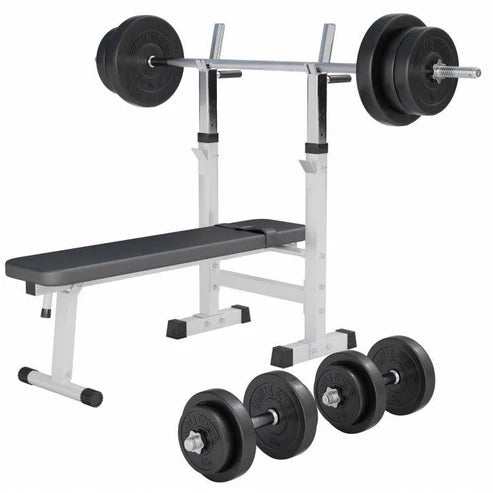 Hantelbank-Paket 70 kg – Langhantel, Gewichte & Bank für das Home-Gym