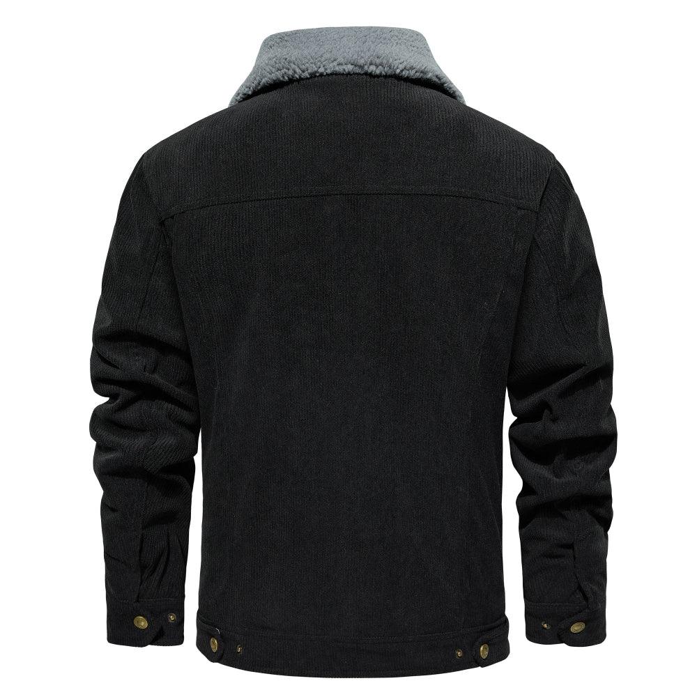 Men's Corduroy Jacket Winter Sherpa Lined Warm Thick Cargo Coat With 5 Pockets