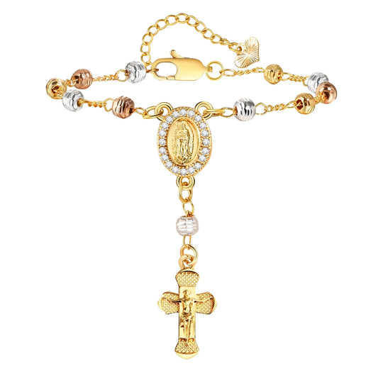 Tir-Color Rosary Cross Bead Charm Bracelet