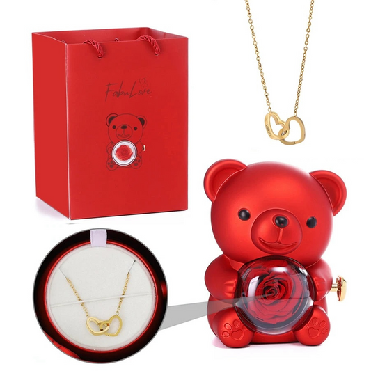 Ewige Rose Teddybär mit Halskette