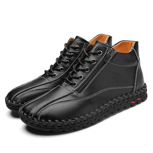 Autumn And Winter Mid-Top Men's Work Shoes With Side Zipper