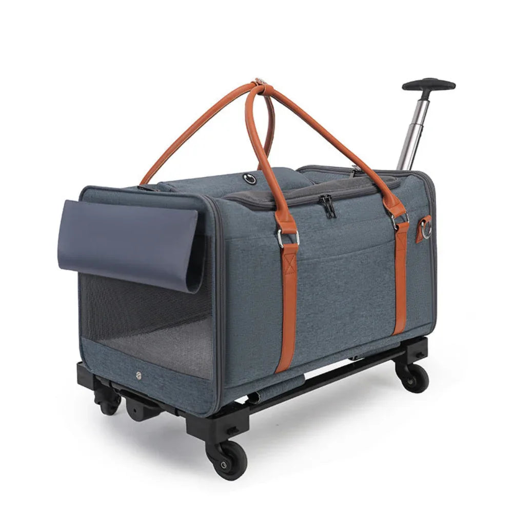 Multifunctional Trolley Cat Dog Pet Bag Outdoor Portable With Removable Wheels And Pull Rod