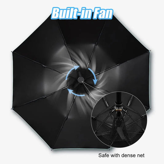 Tragbarer Regenschirm mit Ventilator und Nebel