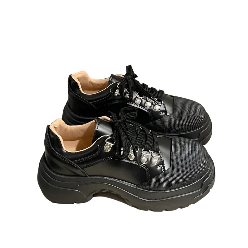 Platform Leather Shoes Female British Style Sneakers