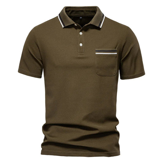 Short-Sleeved Polo Shirt Striped Lapel Business Casual Top Men