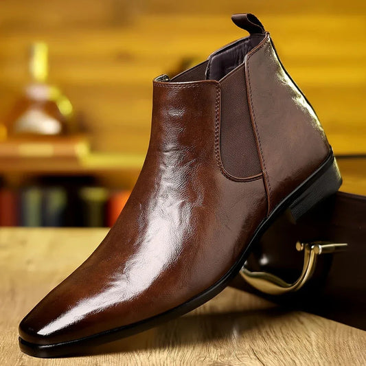 Leather Boots Breathable Lychee Pattern High-Top Shoes