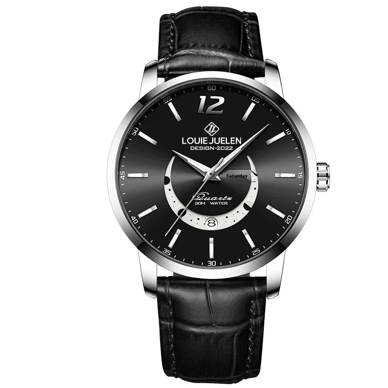 Luminous Waterproof Wrist Watch Men's Fashion Genuine Leather Strap Quartz Watch
