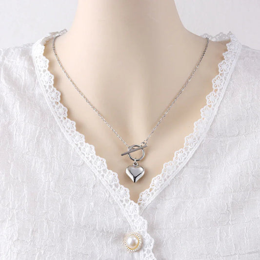 Stainless Steel OT Buckle Heart Necklace Ornament