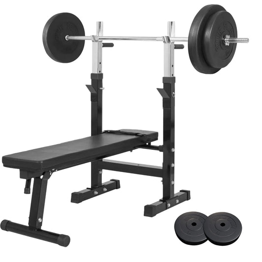 Hantelbank-Paket 70 kg – Langhantel, Gewichte & Bank für das Home-Gym