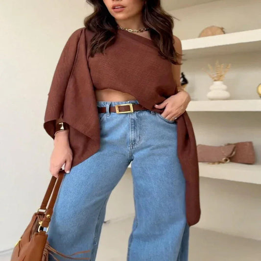 Brown Off Shoulder Crop Top For Women