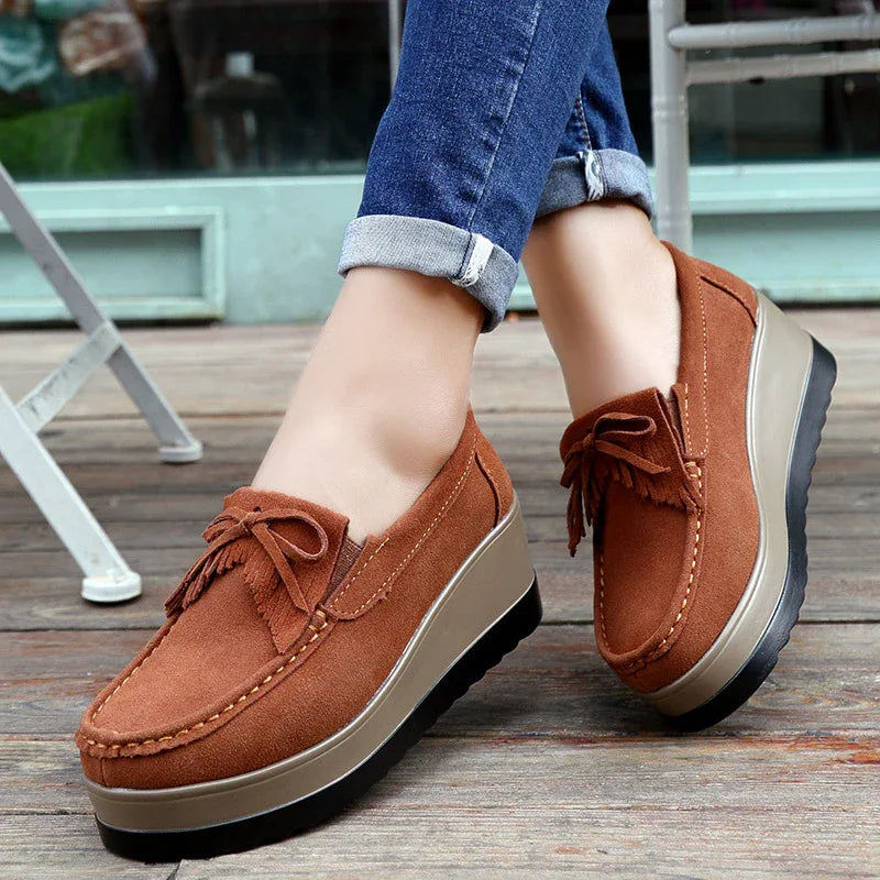 Tassel Bow Design Fashion Thick Bottom Slip On Shoes For Women