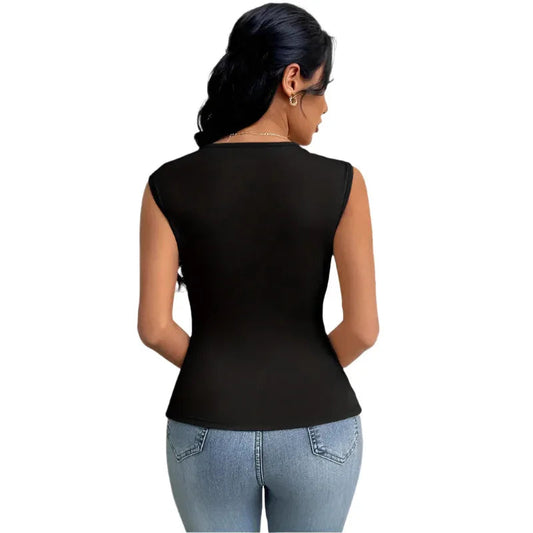 Irregular Women's T-Shirt Diagonal Collar Sleeveless Top