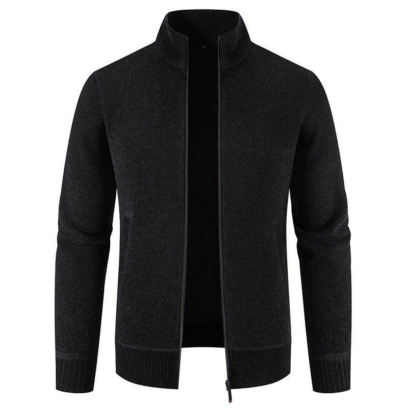 Fleece-Lined Thickened Men's Knitted Stand Collar Sweaters