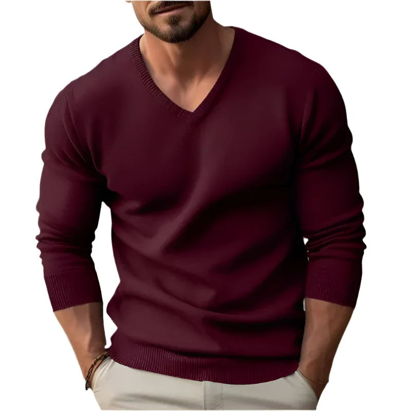 Knitted V-Neck Slim Fit Long Sleeve Sweater For Men