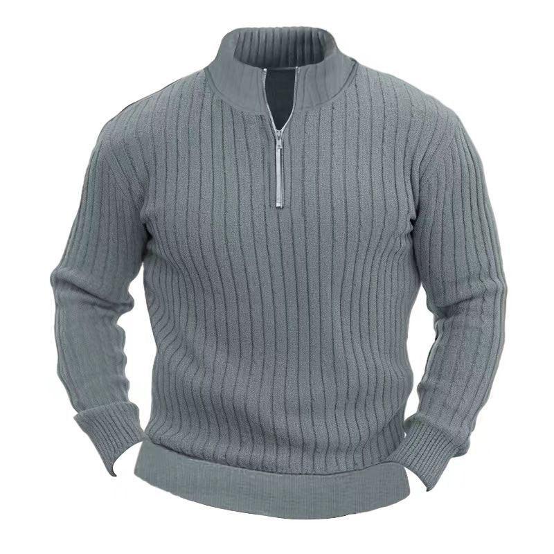 Leisure Pullover Solid Color Stand Collar Long Sleeve Men's Sweaters