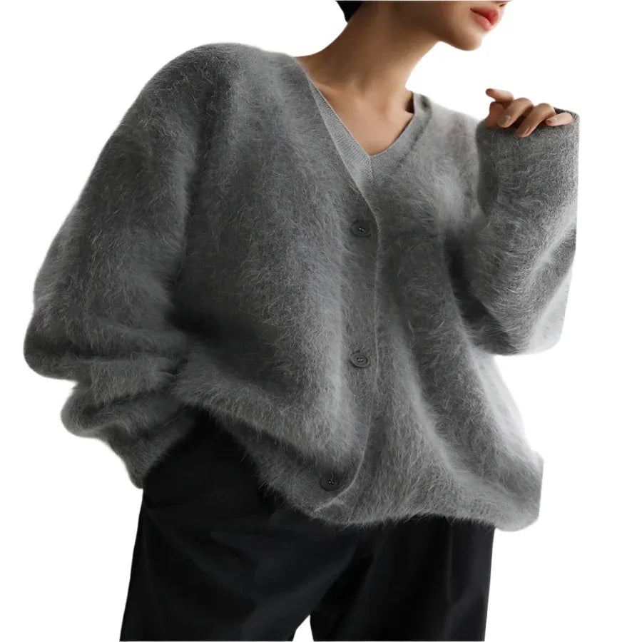 Loose V-Neck Button Cardigan Fall Winter Fashion Single Breasted Knitted Sweater Top Women's Clothing