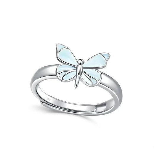 Luminous Blue Butterfly Ring