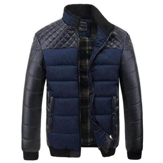 Men's Fashionable Winter Jackets With Patchwork Stitching & Self-Cultivation Collar