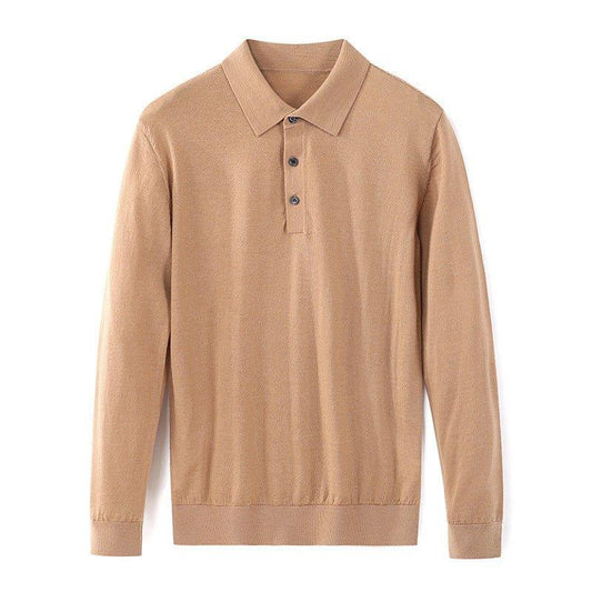 Men's Fine Knitted Long Sleeve Wool Polo Shirt