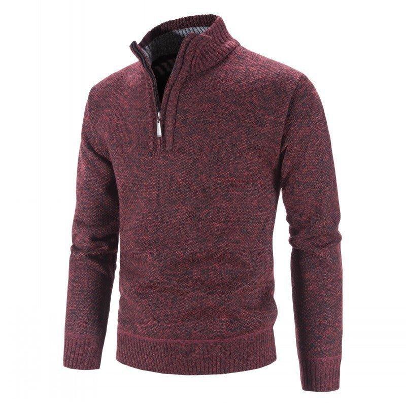 Men's Velvet Half-High Zipper Neck Pullover Sweater