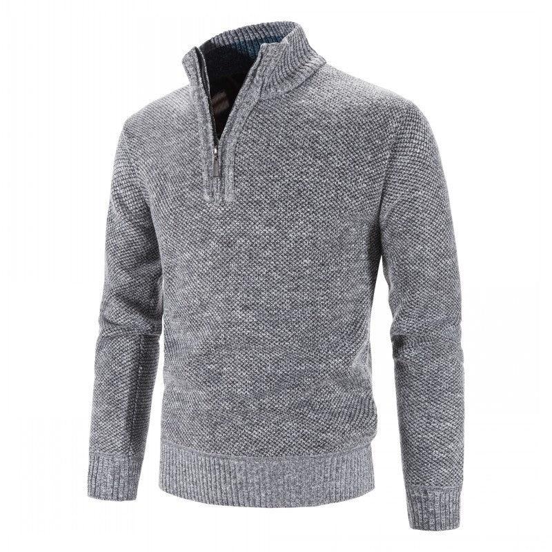 Men's Velvet Half-High Zipper Neck Pullover Sweater