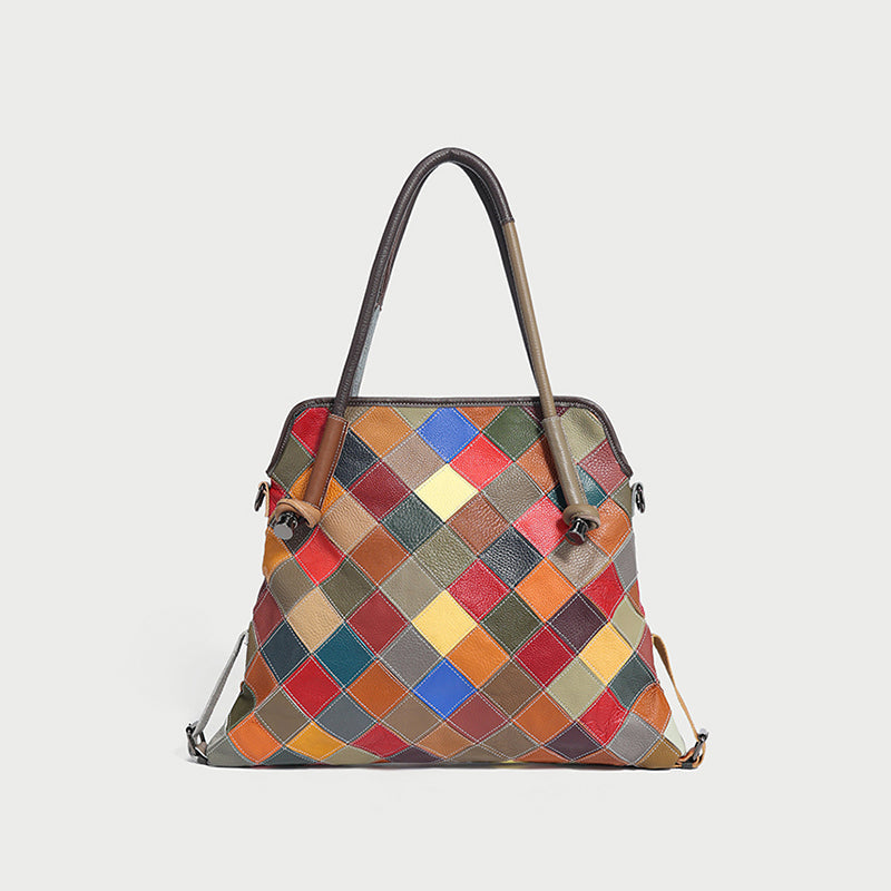Rainbow Floral Leather Tote Bag-2