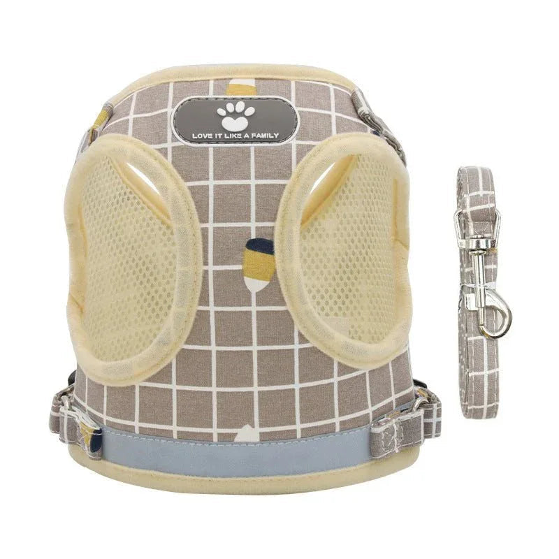 Small Dog Cat Pet Breathable Mesh Vest Harness & Walking Lead Leash