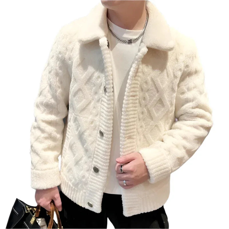 Spring And Autumn Lapel Knitwear Coat For Men