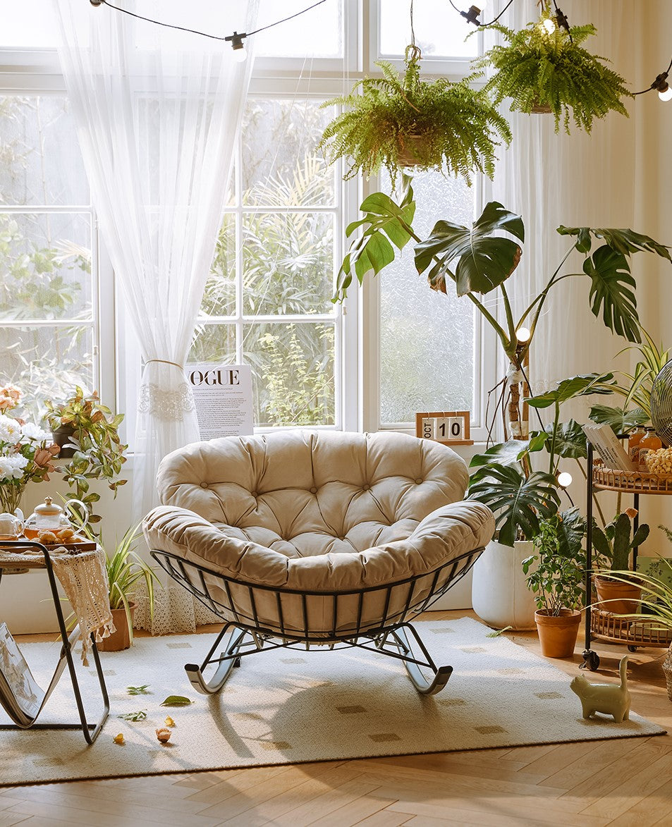 Suede Leather Reclining Lazy Rocking Chair-0