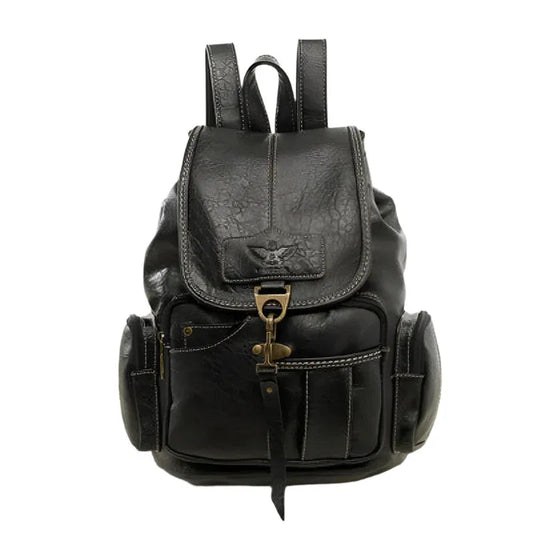 Unisex Large Capacity Leather Backpack With Eagle Symbol