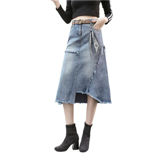 Women's Irregular Slit Denim Skirt