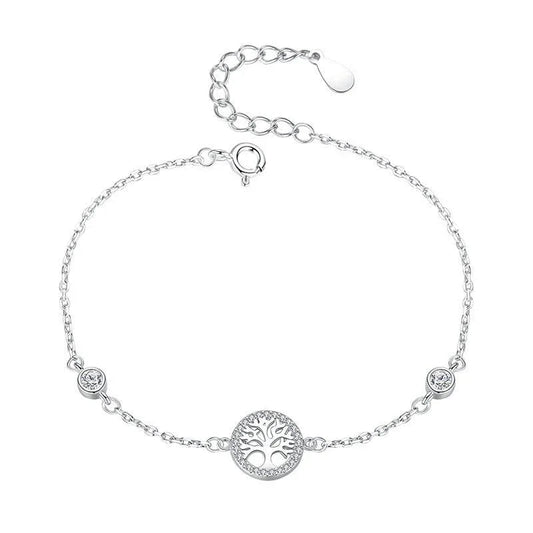 Women's Ladies Sterling Silver 925 Tree Of Life Bracelet Inlaid With Zircon